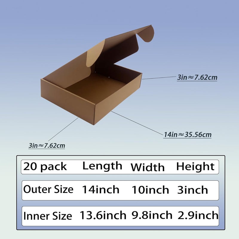 Livejun 14x10x3 inch Shipping Boxes Pack of 20, Brown Corrugated Cardboard Box Mailer Boxes for Packaging Small Business Shipping，Recyclable Moving Storage Mailing Boxes Bulk Book Literature Gift Giving - Image 5